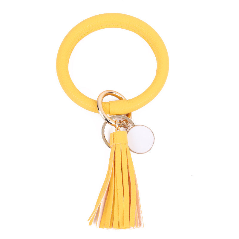 Wholesale Tie-dyed PU Leather Tassel Bracelet Keychain